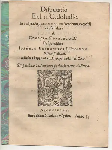 Khergelius, Johannes: Disputatio Exl. II. Codicis de Iudiciis. 