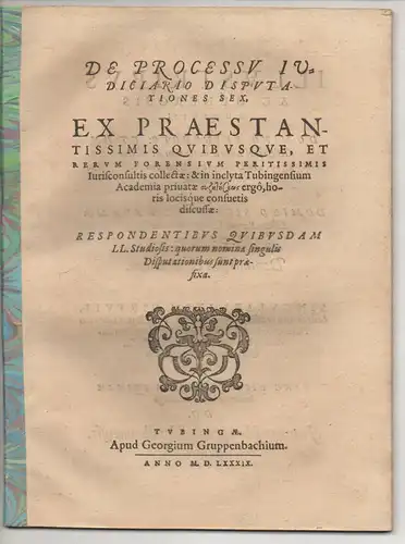 De processu iudiciario disputationes sex : ex praestantissimis quibusque, et rerum forensium peritissimis. 