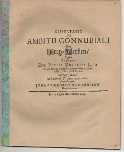 Schmalian, Johann Heinrich: aus Hemipolitanus: Juristische Dissertation. De ambitu connubiali. 