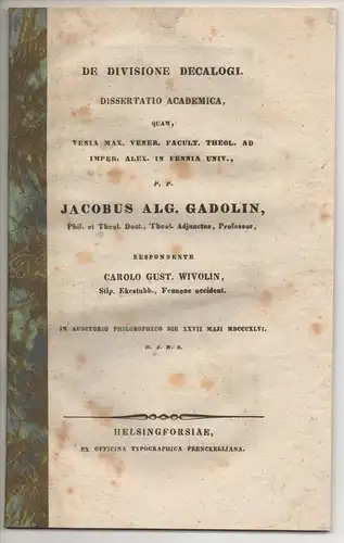 Wivolin, Karl Gustaf: De divisione decalogi. Dissertation. 
