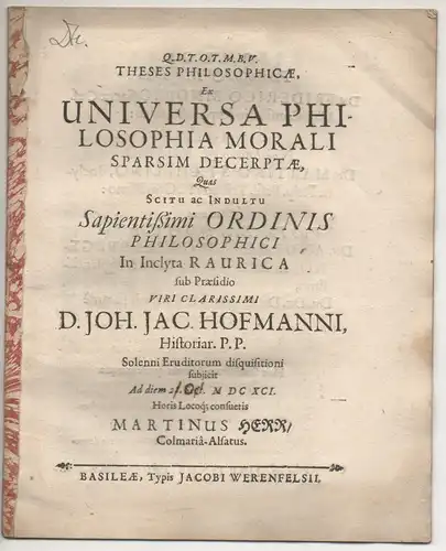 Herr, Martin: aus Colmar: Theses philosophicae, ex universa philosophia morali sparsim decerptae. 