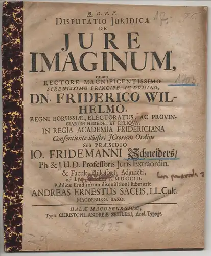 Sachs, Andreas Ernst: aus Magdeburg: Juristische Disputation. De iure imaginum. 