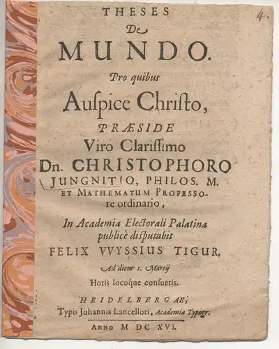 Wyss, Felix: Tegernsee: Theses de mundo. 