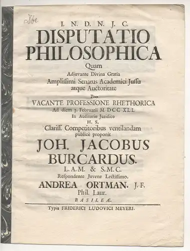 Ortman, Andreas: Disputatio philosophica. 