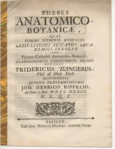 Rippel, Johann Heinrich: Theses anatomico-botanicae. 