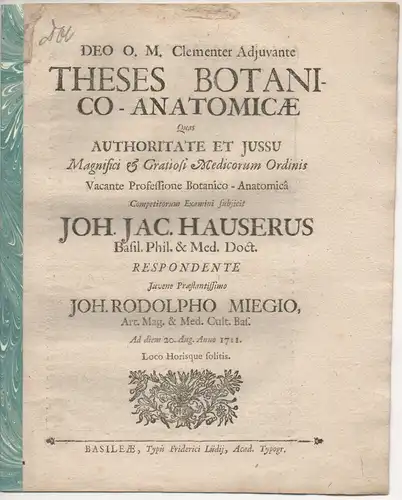 Mieg, Johann Rudolph: Theses botanico-anatomicae. 