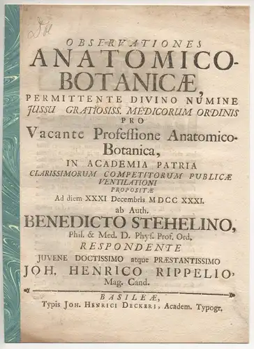 Rippel, Johann Heinrich: Observationes anatomico-botanicae. 