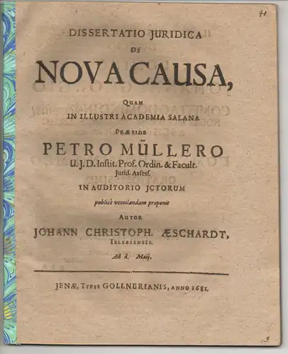 Aeschardt, Johann Christoph: aus Eisleben: Juristische Dissertation. De nova causa. 