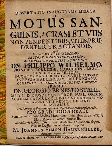 Bauermüller, Johann Simon: aus Dettelbach: Medizinische Inaugural-Dissertation. De motus sanguinis, a crasi et viis non pendentibus, vitiis, prudenter tractandis. 