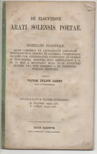 Loebe, Victor Julius: De elocutione Arati Solensis poetae. Dissertation. 