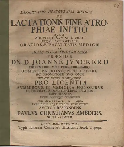 Ambders, Paul Christian: von Sylt: Medizinische Inaugural-Dissertation. De lactationis fine atrophiae initio. 