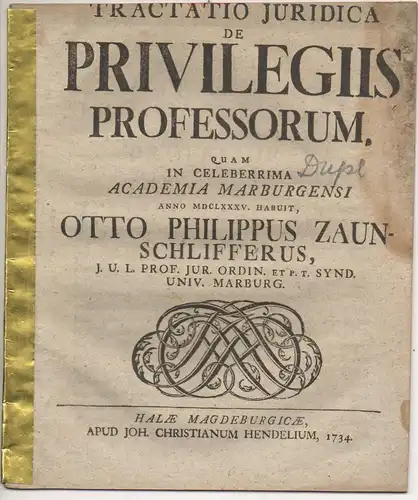Zaunschliffer, Otto Philipp: De privilegiis professorum. 