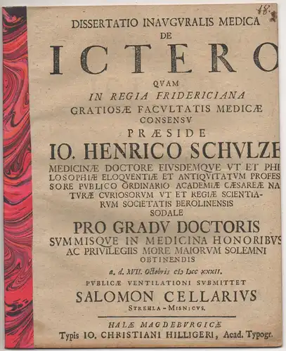 Cellarius, Salomon: aus Strehla: Medizinische Inaugural-Dissertation. De ictero. 