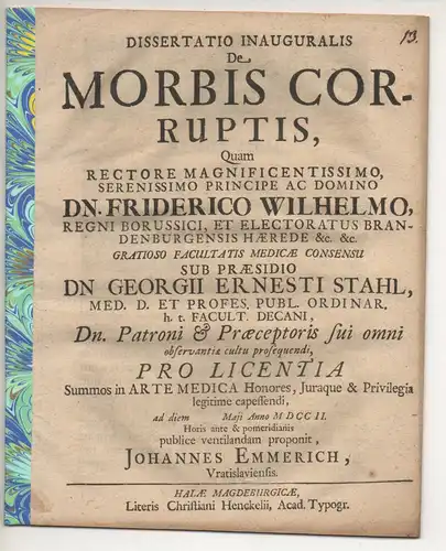 Emmerich, Johannes: aus Breslau: Medizinische Inaugural-Dissertation. De morbis corruptis. 