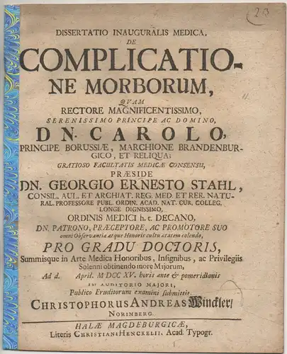 Winckler, Christoph Andreas: aus Nürnberg: Medizinische Inaugural-Dissertation. De complicatione morborum. 