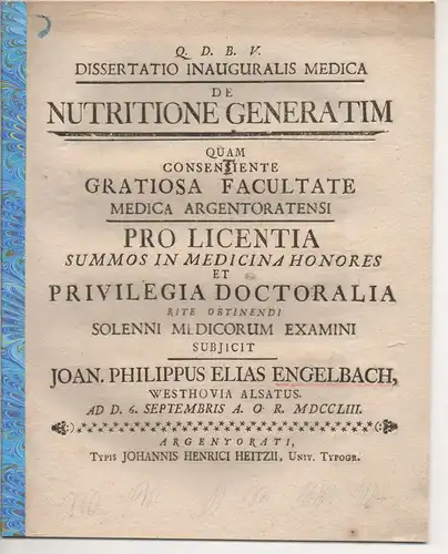 Engelbach, Johann Philipp Elias: Medizinische Inaugural-Dissertation. De nutritione generatim. 