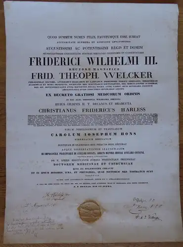 Hons, Carl Joseph: aus Bergheim: Medizinische Promotionsurkunde vom 5. April 1838. 