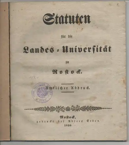 Statuten für die Landes-Universität zu Rostock. Amtlicher Abdruck. 