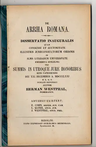 Westphal, Herman Friedrich Eduard: De arrha Romana. Dissertation. 
