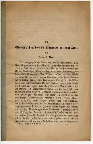 Vogel, Friedrich: Chlodwig's Sieg über die Alamannen und seine Taufe. Sonderdruck aus: Historische Zeitschrift Bd. 56. 