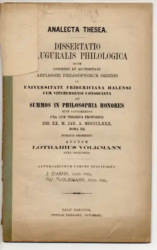 Volkmann, Lothar: Analecta Thesea. Dissertation. 