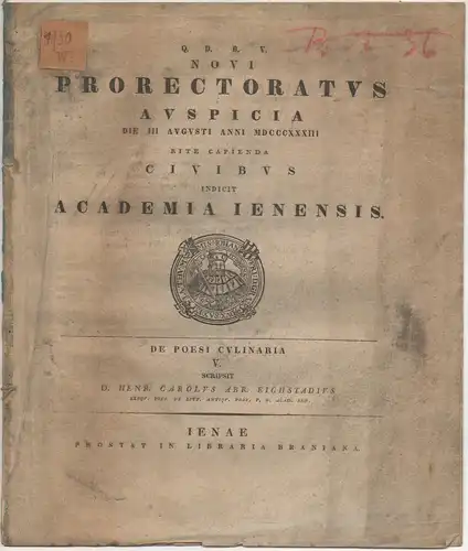 Eichstaedt, Heinrich Carl Abraham: De poesi culinaria, Teil II + V. Universitätsprogramme. 