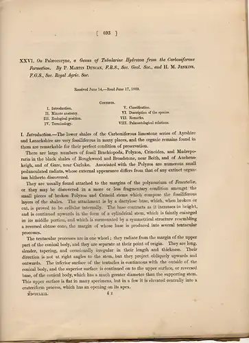 Duncan, Peter Martin: On Palacocoryne, a genus of tubularine hydrozoa from the carboniferons formation. Sonderdruck aus: The Philosophical Transactions of the Royal Society Vol. 159. 