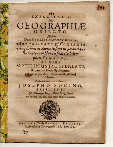 Socinus, Joseph: aus Basel: Exercitatio de geographiae objecto. 