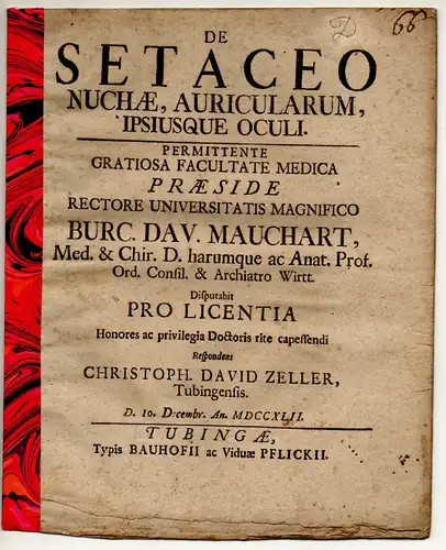 Zeller, Christopher David: aus Tübingen: Medizinische Inaugural-Dissertation. De setaceo nuchae, auricularum, ipsiusque oculi. 