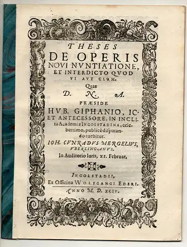 Mergel, Johann Konrad: aus Überlingen: De operis novi nuntiatione et interdicto quod vi aut clam. 
