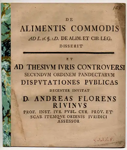 Rivinus, Andreas Florens: De alimentis commodis ad l. 16. § 1. D. de alim. et cib. Leg. 