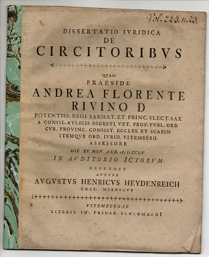 Heydenreich, August Heinrich: aus Dresden: Juristische Dissertation. De circitoribus. 