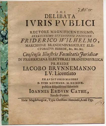 Cathe, Johann Erdvin: Delibata iuris publici. 