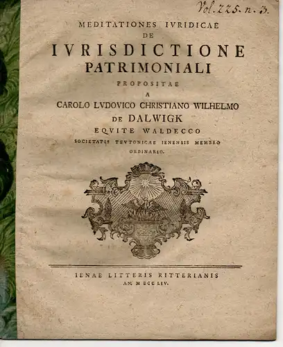 Dalwigk, Karl Ludwig Christian Wilhelm von: Meditationes iuridicae de iurisdictione patrimoniali. 