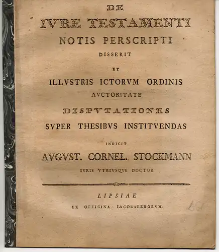 Stockmann, August Kornelius: De iure testamenti notis perscripti. 