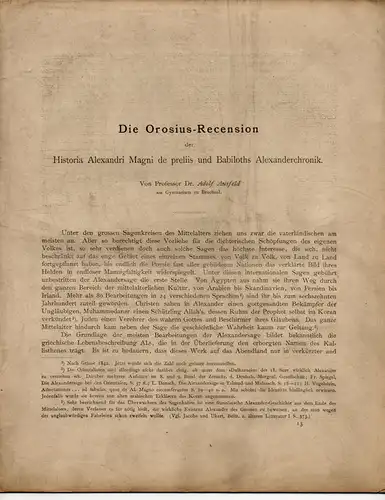 Ausfeld, Adolf: Die Orosius-Recension der Historia Alexandri Magni de preliis und Babiloths. Sonderdruck aus: Festschrift der badischen Gymnasien. 