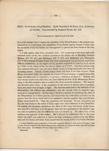 Pratt, John Henry: On the Indian Arc of meridian. Sonderdruck aus: The Philosophical Transactions of the Royal Society of London Vol. 151. 