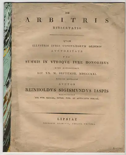 Jaspis, Reinhold Sigismund: aus Delitz: De arbitris. Dissertation. 