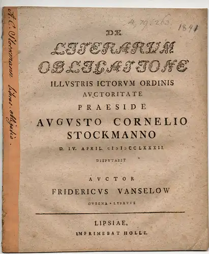 Vanselow, Friedrich: aus Guben: De literarum obligatione. 
