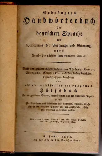 Wenig, Christian: Gedrängtes Handwörterbuch der deutschen Sprache : mit Bezeichnung der Aussprache und Betonung ; nebst Angabe der nächsten sinnverwandten Wörter ; Nach den größern.. 