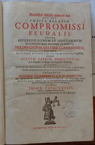 Thummermut, Werner: Krumbstab schleußt niemand aus, hoc est votiva relatio compromissi feudalis. Beigebunden: C. P. von Zimmermann: Cöllnischer Krum-Stab schleusst die Weiber auß. Das ist:...