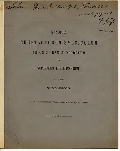 Lilljeborg, Wilhelm: Synopsis crustaceorum Svecicorum ordinis Branchiopodorum et subordinis phyllopodorum. 