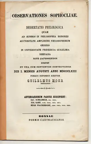 Mohr, Wilhelm: Observationes Sophocliae. Dissertation. 
