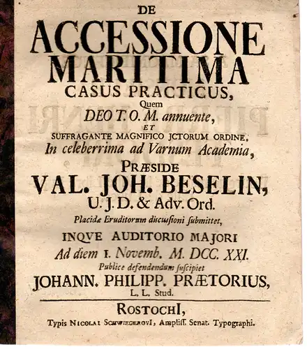 Praetorius, Johann Philipp: De accessione maritima casus practicus. 