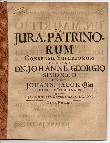Götz, Johann Jakob: aus Erfurt: Jura patrinorum. 
