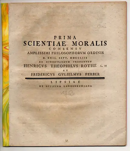 Ferber, Friedrich Wilhelm: Philosophische Disputation. Prima scientiae moralis. 