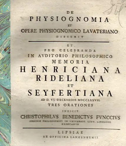 Funccius (Funk), Christlieb Benedict: De physiognomia et opere physiognomico Lavateriano. 