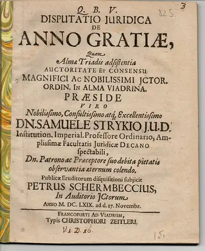 Schermbeck, Peter: Juristische Disputation. De anno gratiae. 