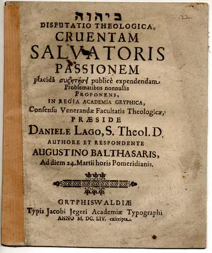 Balthasar, Augustin: Theologische Disputation. Cruentam salvatoris passionem. 