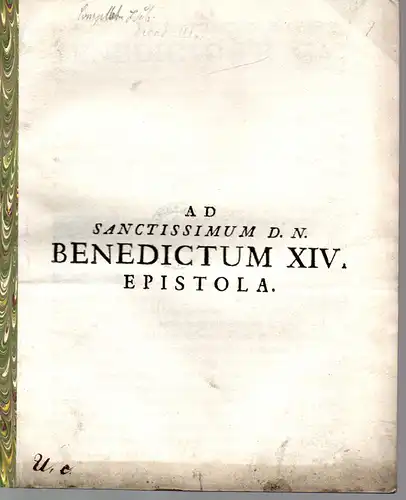 Quirinus (Querini), Angelo Maria: Ad sanctissimum dominum nostrum Benedictum pp. 14. Epistola. 